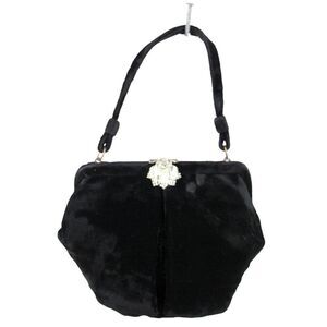 VINTAGE PEGI PARIS BLACK VELVET TOP HANDLE FRAME CLASP SATCHEL HANDBAG PURSE